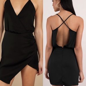 Black surplice asymmetrical dress